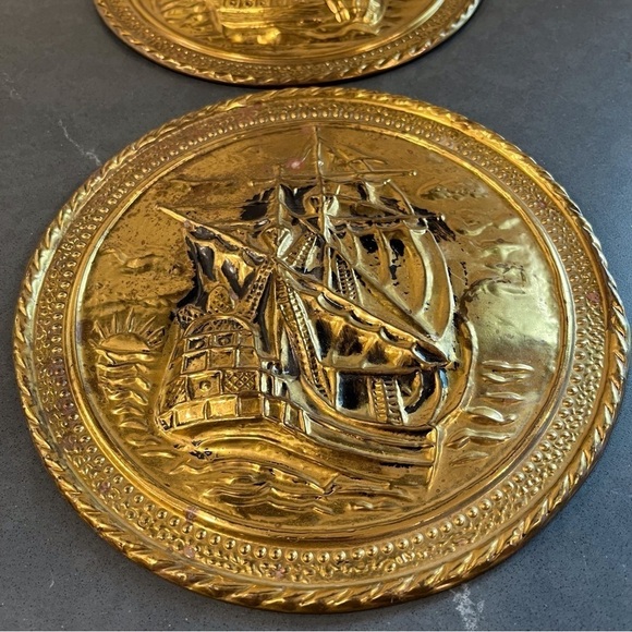 Vintage set 2 brass foil ship plaques Made in England - Picture 5 of 16